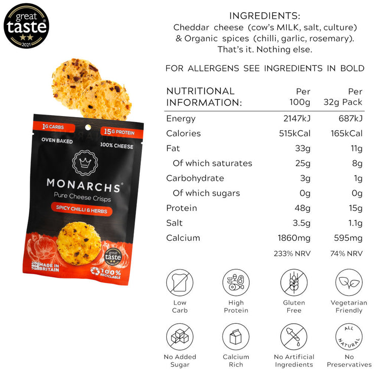 Spicy Chilli & Herbs Cheese Crisps - 32g pack