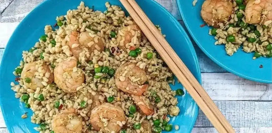 Egg Fried Konjac Rice With Garlic & Herb Prawns - SRSLY Health