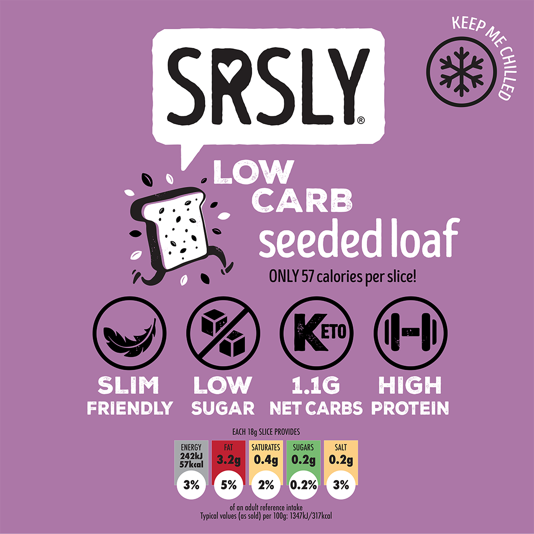 Picture - The packaging for the low carb seeded artisan loaf of diabetic friendly bread. 