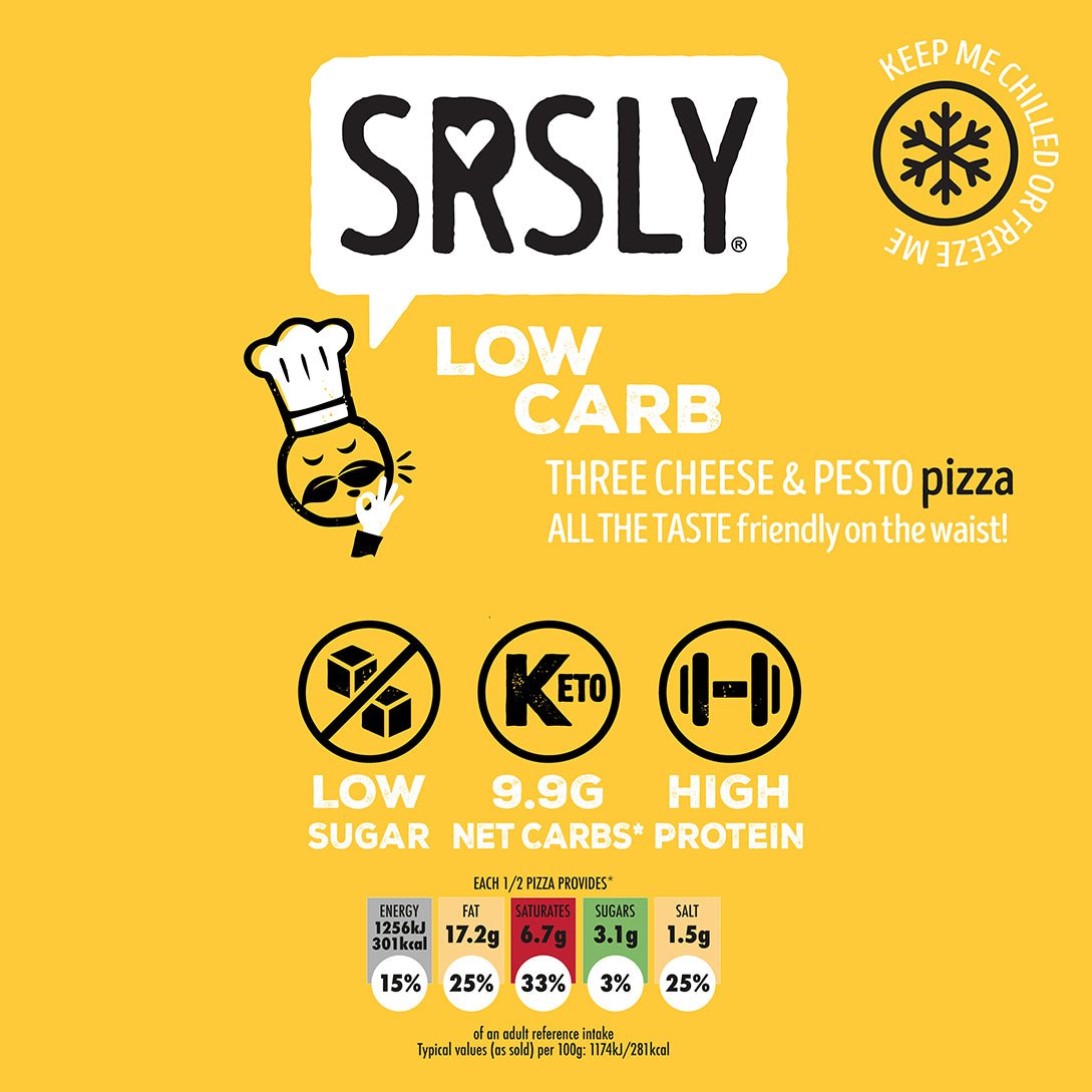 SRSLY Low Carb Three Cheese & Pesto Pizza - SRSLYLowCarb