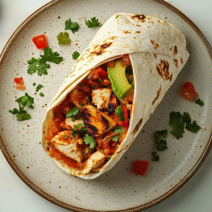 A chicken fajita made using a SRSLY low carb wrap 